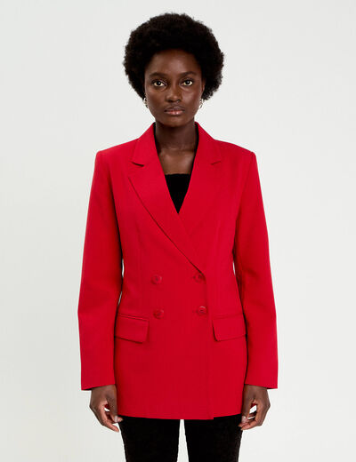 Blazer col tailleur manches longues rouge femme