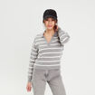 Pull manches longues col polo gris clair femme