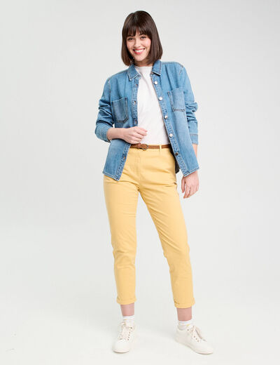 Pantalon chino 7/8ème jaune clair femme
