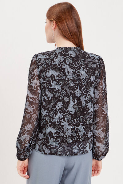 Blouse manches longues noir femme