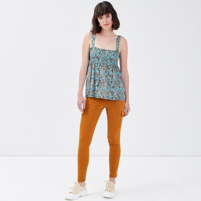 Blouse bretelles larges bleu canard femme