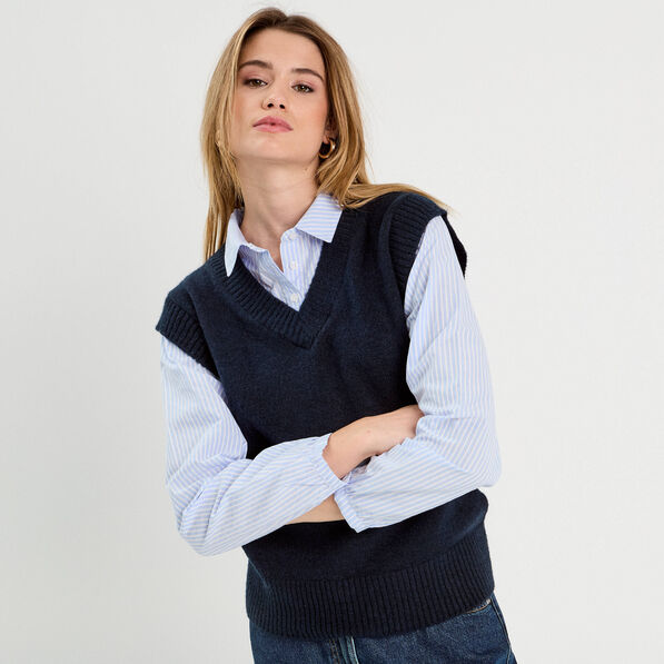 pull 2 en 1 col en v bleu marine femme Pull 2-en-1 col en V bleu marine femme