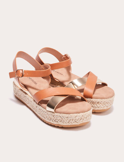 Sandales plates camel femme