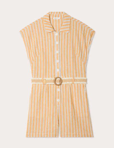 Combishort ceinturée contenant du lin jaune femme
