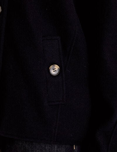 Veste droite col mao manches longues bleu marine femme
