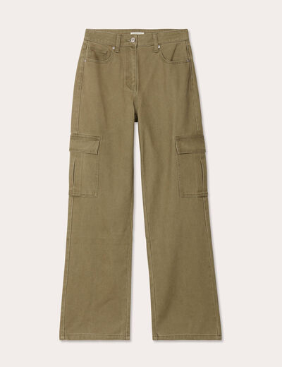 Pantalon cargo large vert kaki femme