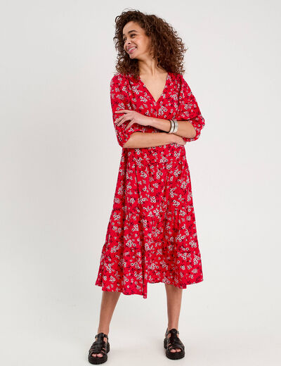 Robe longue évasée fluide rouge femme