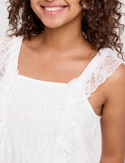 Top sans manches dentelle bas resserré ecru femme