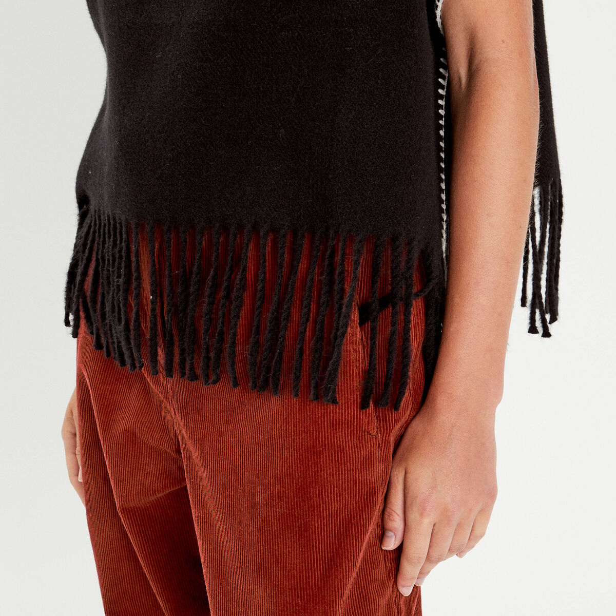 Poncho avec franges noir femme