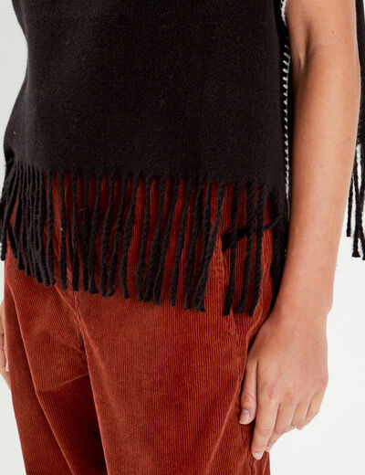 Poncho avec franges noir femme