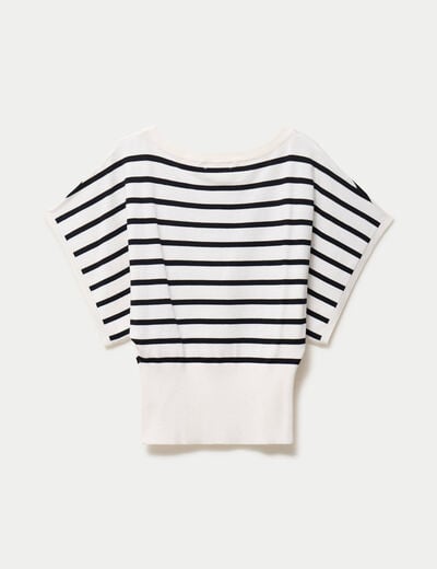 Pull ample manches courtes col rond blanc femme