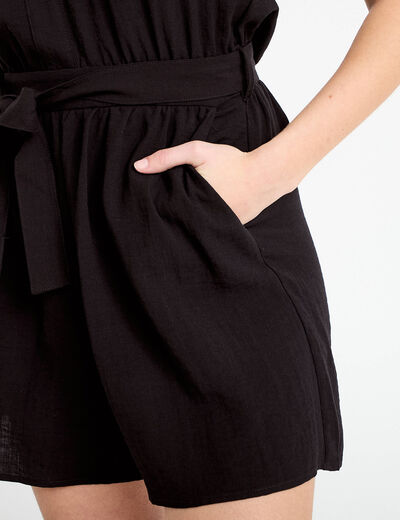 Combishort fluide noir femme