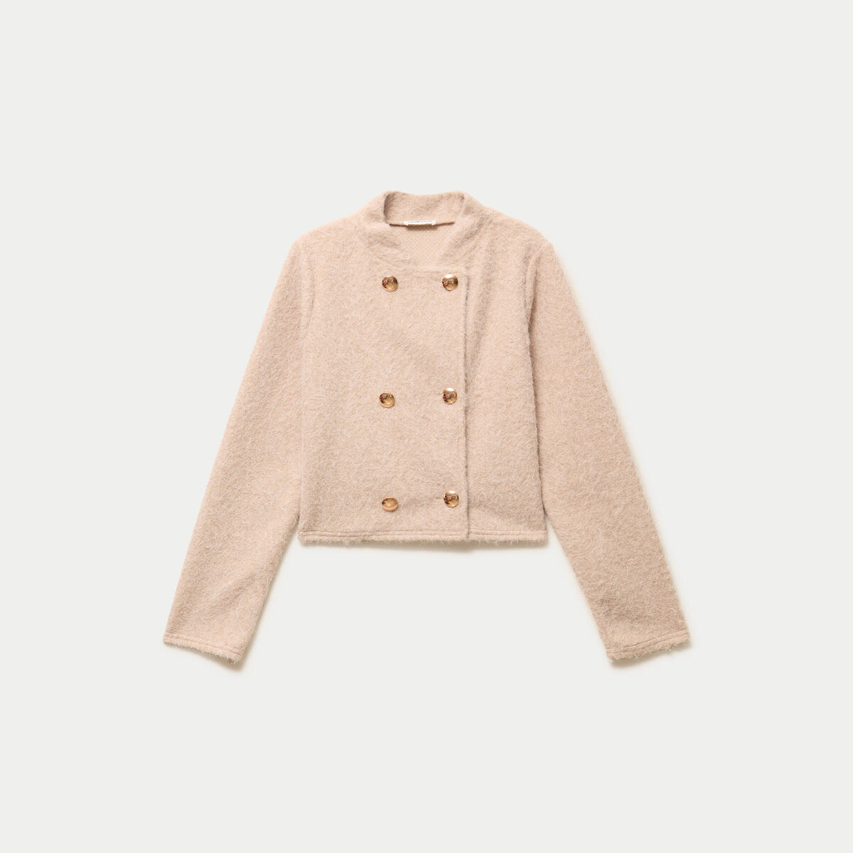 Veste droite cropped effet polaire ivoire femme