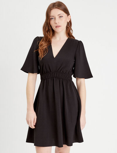 Robe évasée taille élastiquée noir femme