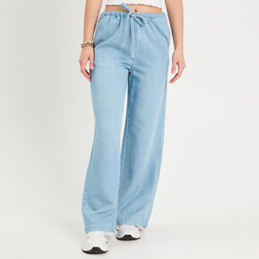 Pantalon large en jean denim bleach femme