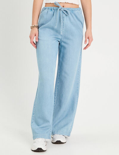 Pantalon large en jean denim bleach femme