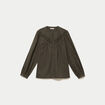 Blouse droite col rond manches longues vert kaki femme