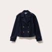 Trench droit court col tailleur bleu marine femme