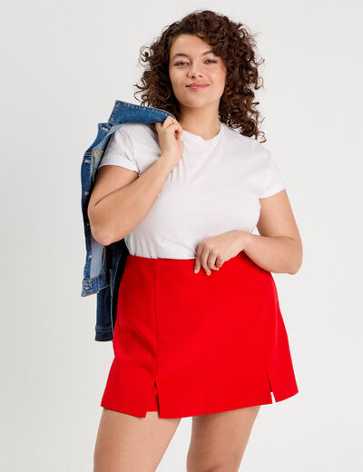 Jupe-short droite fentes rouge femme