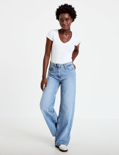 Jeans wide leg taille haute denim double stone femme