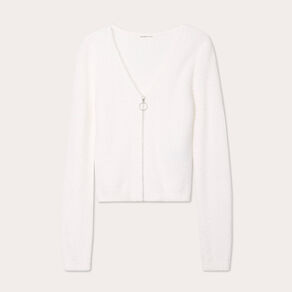 Gilet zippé mailles duveteuses ecru femme