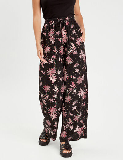 Pantalon large fluide noir femme
