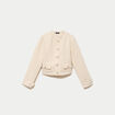 Veste tweed cintr&eacute;e col mao ecru femme