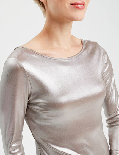 T-shirt aspect métallisé gris argent femme