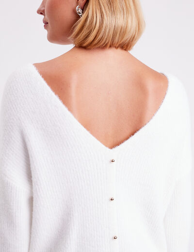 Pull manches longues col rond ecru femme