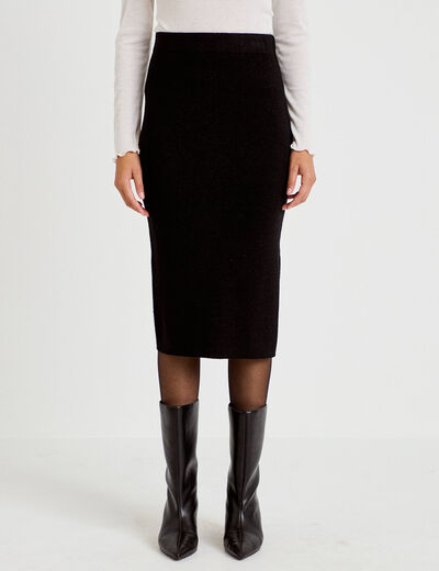 Jupe ajust&eacute;e longueur 3/4 noir femme