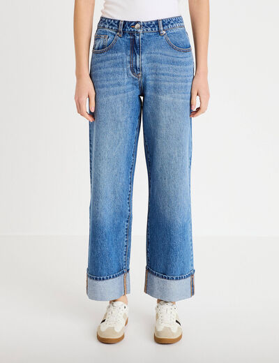 Jeans droit &agrave; revers denim double stone femme