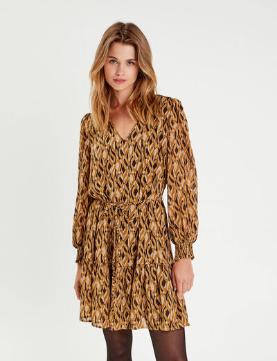 Robe droite col en V marron femme