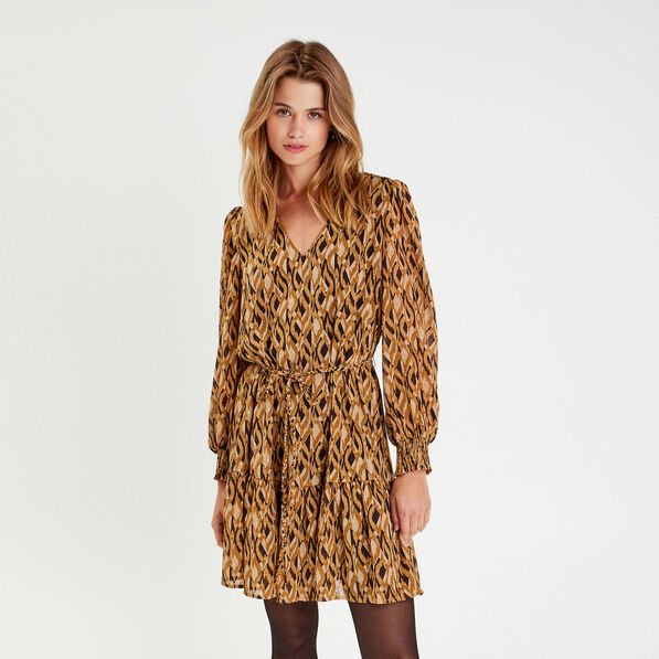 robe droite col en v marron femme Robe droite col en V marron femme