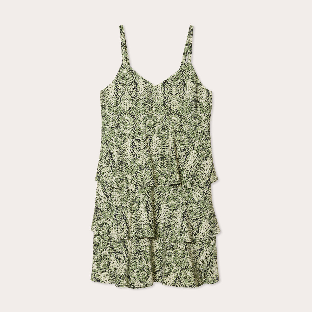 Robe évasée volants vert kaki femme