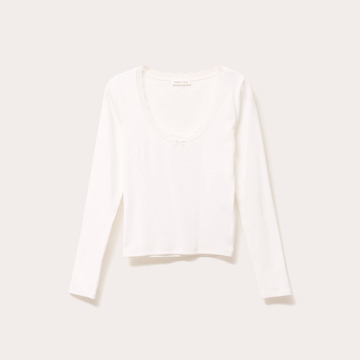 T-shirt manches longues côtelé ecru femme