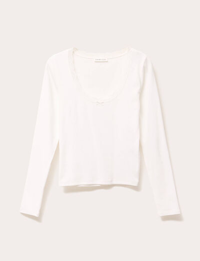 T-shirt manches longues côtelé ecru femme