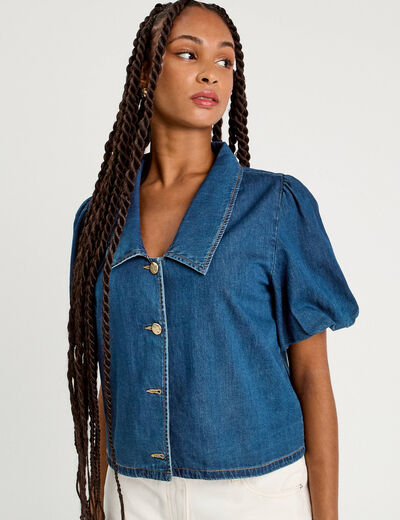 Blouse manches courtes en jean denim stone femme
