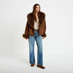Manteau droit manches longues marron femme