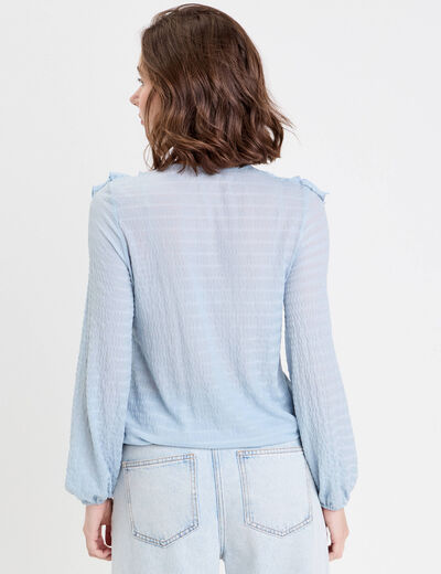 Blouse manches longues aspect dentelle bleu clair femme