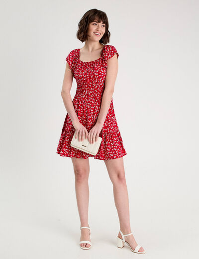 Robe évasée manches courtes rouge femme