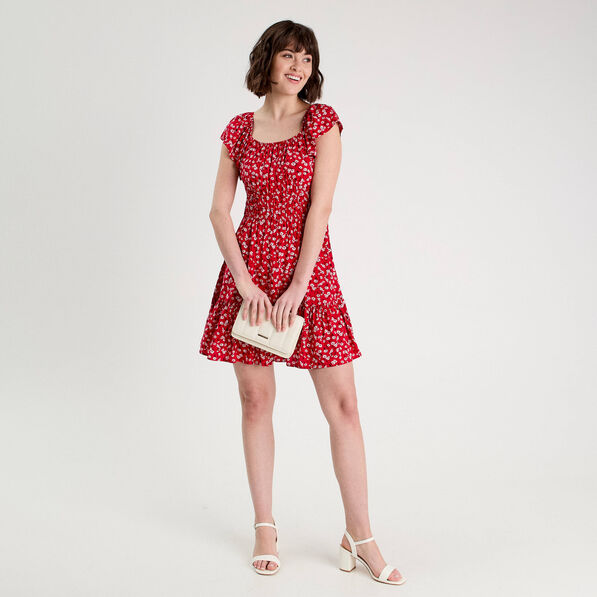 Robe évasée manches courtes rouge femme