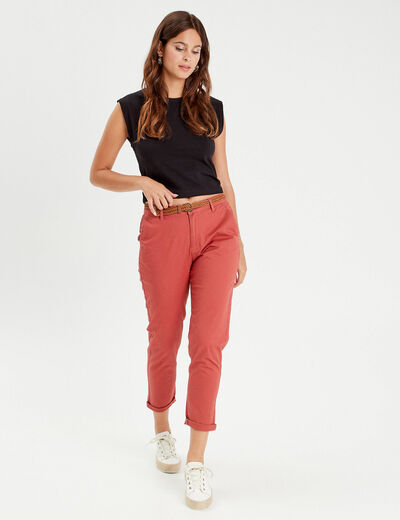 Pantalon chino 7/8ème vieux rose femme