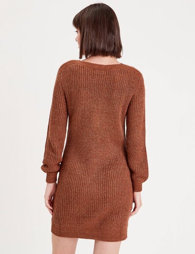 Robe pull droite col rond marron femme