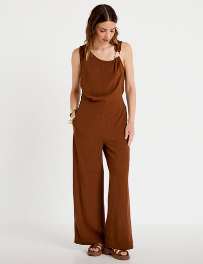 Combinaison large sans manches col rond marron femme