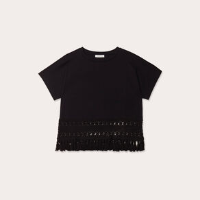 T-shirt franges crochet noir femme