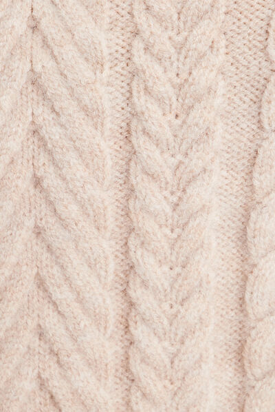 Pull col montant avec torsades sable femme