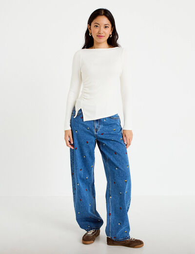 Jean barrel avec broderie bleu femme