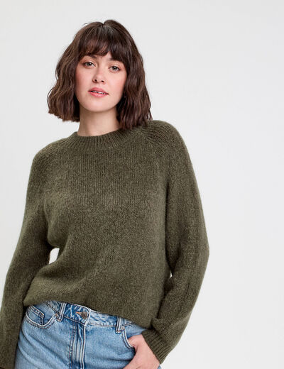 Pull manches longues vert kaki femme