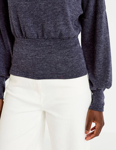 Pull col bateau manches longues bleu marine femme