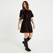 Robe droite 3/4 manches courtes daim noir femme